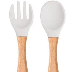 NEW SILICONE WOODEN FORK AND SPOON SET